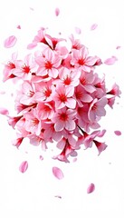 Fototapeta premium dynamic scene of pink cherry blossom petals exploding outward, with a soft, neutral background that highlights the vibrant petals