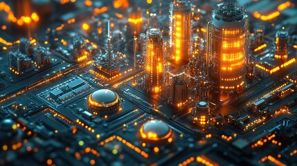 An illustration depicting the intersection of construction technology and communication networks, representing the principles of Industry 4.0 and automation in modern factories.