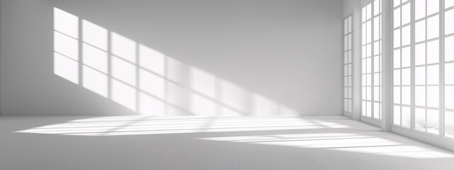 Obraz premium Empty Wihte Studio Room with Light Through Side Window, White Room with Shadow