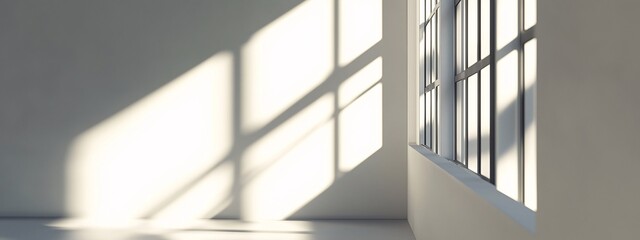 Obraz premium Empty Wihte Studio Room with Light Through Side Window, White Room with Shadow
