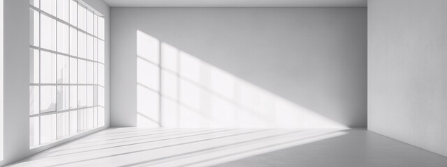 Obraz premium Empty Wihte Studio Room with Light Through Side Window, White Room with Shadow