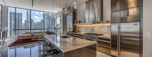 Obraz premium Contemporary Kitchen with Marble Counters and Custom Island