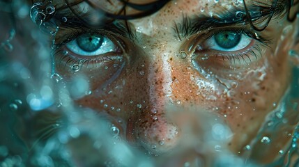 Close-up of a Human Eye Under Water