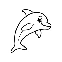 fun dolphin cartoon character logo isolated drawing coloring line art style sketch classic vintage design illustration