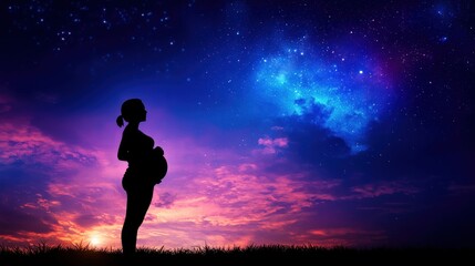 Obraz premium Expecting Mothers Embrace the Beauty of Starry Skies