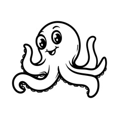 fun octopus cartoon character logo isolated drawing coloring line art style sketch classic vintage design illustration