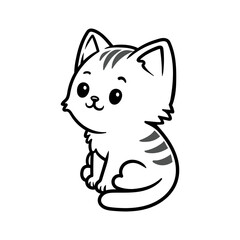 fun cute cat kitty kid cartoon character logo isolated drawing coloring line art style sketch classic vintage design illustration