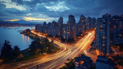 Aerial View of Vibrant City at Night