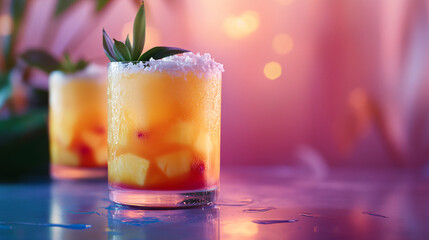 Tropical fruit punch with pineapple and coconut.