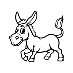 fun donkey cartoon character logo isolated drawing coloring line art style sketch classic vintage design illustration