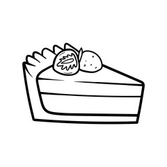 sliced strawberry cheese cake isolated drawing coloring line art style sketch classic vintage design illustration