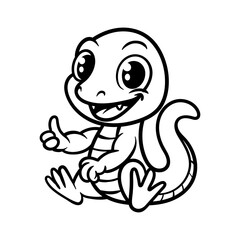 fun cartoon character of lizard logo isolated drawing coloring line art style sketch classic vintage design illustration