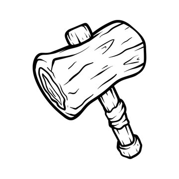recommend clip art: wooden hammer logo isolated drawing coloring line art style sketch classic vintage design illustration