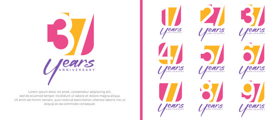 anniversary logo set. vector design orange and pink color can be use for celebration moment