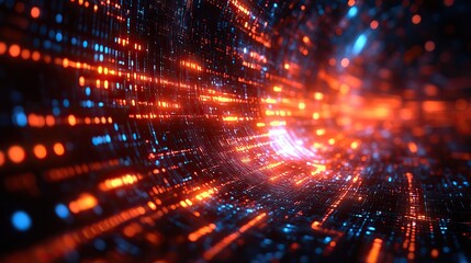 Obraz premium Big data visualization illustrates information analytics with abstract data streams, algorithms, and sorting processes in a technology background.