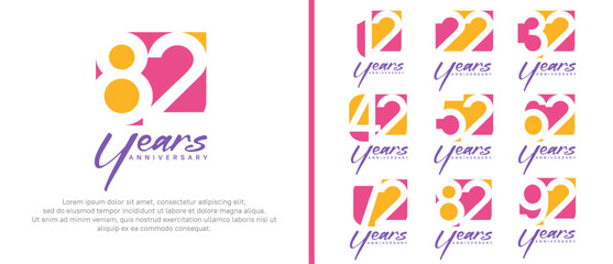 anniversary logo set. vector design orange and pink color can be use for celebration moment