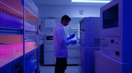 Scientist Working in a Laboratory, research, science, experiment, equipment, glassware