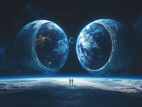 Dual existence: An artistic depiction of a parallel universe, blending abstract elements and surreal visuals, highlighting the enigmatic nature of alternate dimensions.