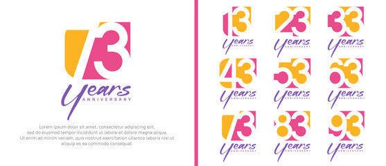 anniversary logo set. vector design orange and pink color can be use for celebration moment