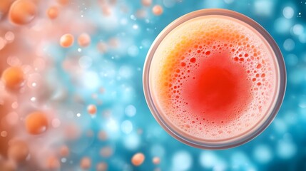 A glass of red liquid with a red blob in the middle