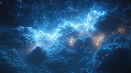 Fototapeta premium Blue lightning bolts frame a cloud design, creating a mystical and energetic effect perfect for fantasy-themed content.