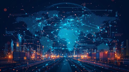 Fototapeta premium Global Logistics Network Map with Cargo Routes