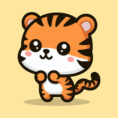 cute tiger mascot cartoon character flat color vector illustration template design