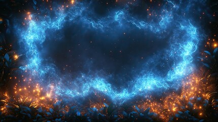 Naklejka premium Blue lightning frames create electric borders around photo frames, emphasizing magical and energetic design elements.