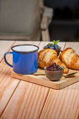 Breakfast casserole: A heartier option and perfect for sharing. Croissants are mixed with blueberries, beaten eggs and other ingredients such as cream