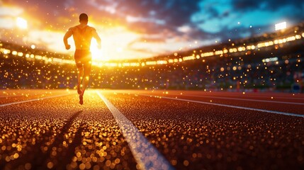 Athlete Runs Toward the Sunset in an Inspiring Track Scene