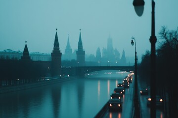 Fototapeta premium Kremlin with soft glowing over the city, symbol of heritage, history and the cultural heart.