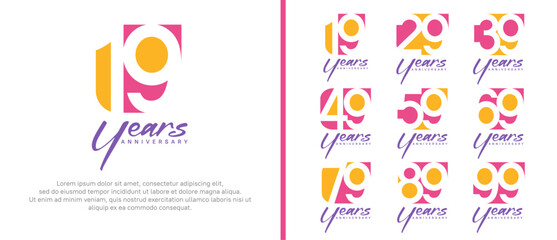 anniversary logo set. vector design orange and pink color can be use for celebration moment