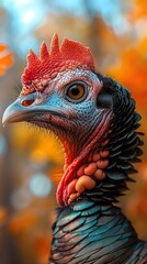 Close-Up Portrait of a Wild Turkey's Head with Vibrant Feathers