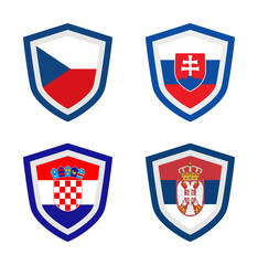 vector set of shield icon badge - flag nation (czech, slovakia, croatia, serbia)