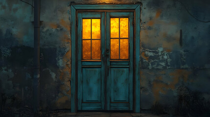 Glowing Doorway in a Weathered Wall - 3D Illustration