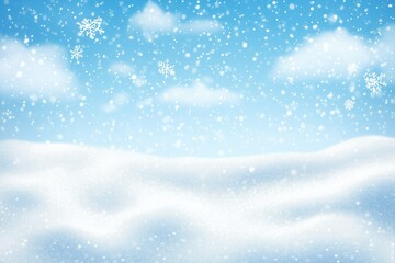 Abstract Snowfall Vector Illustration on Light Blue Pastel Background with Copy Space