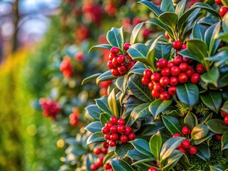 Obraz premium Japanese Holly Hedge - High Depth of Field - Winter Hardy Evergreen