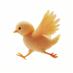 Fototapeta premium Fluffy yellow baby chicken standing isolated on a white background