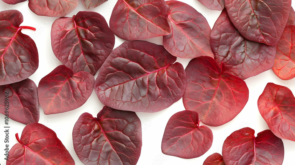 Wall mural a collection of red heart-shaped leaves arranged in a pattern against a white background.