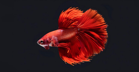 Fototapeta premium Red fighting fish contrasted with a black background.