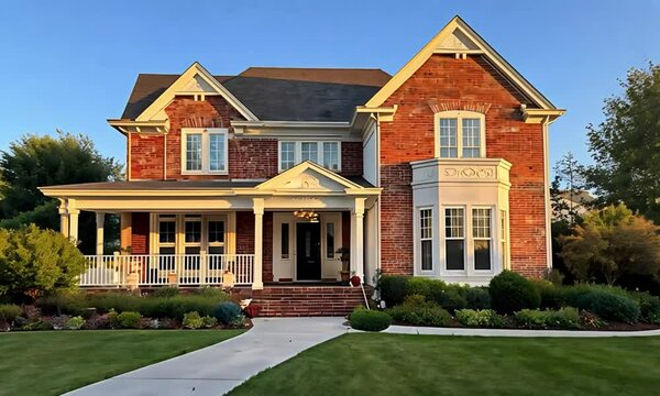 Brick House with Wraparound Porch Design