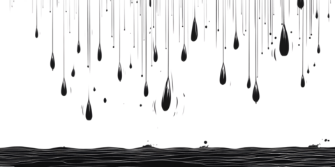 Abstract Black Falling Shapes with Wave Base on white and transparent background. PNG