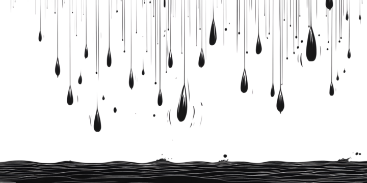 Abstract Black Falling Shapes with Wave Base on white and transparent background. PNG