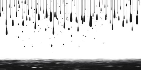 Abstract Black Falling Shapes with Wave Base on white and transparent background. PNG