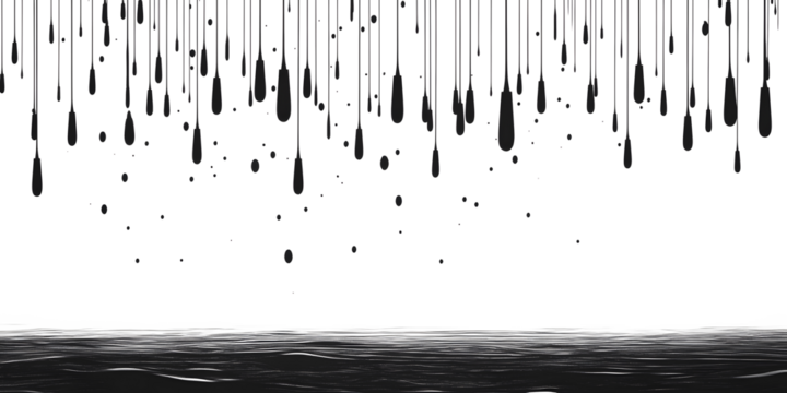 Abstract Black Falling Shapes with Wave Base on white and transparent background. PNG