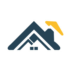 Minimalist House Icon with Roofing Tool, Simple house icon featuring a roofing tool, symbolizing home construction, repair, roofing services, and property maintenance.
