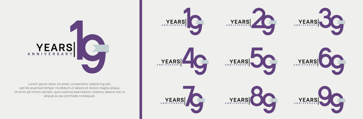 anniversary logo set. vector design purple color and white ribbon can be use for celebration event