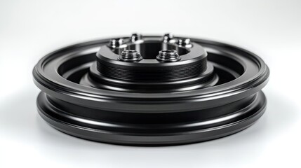 Close-up of a furniture caster wheel designed for an office chair, isolated on a white background.