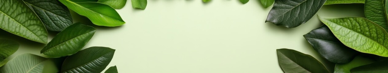 Obraz premium Green Leaf Frame on Soft Background for Nature Ideas