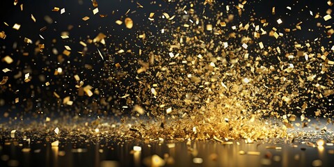 Golden confetti explodes in a burst of celebration, creating a shimmering cascade of joyous sparkles.